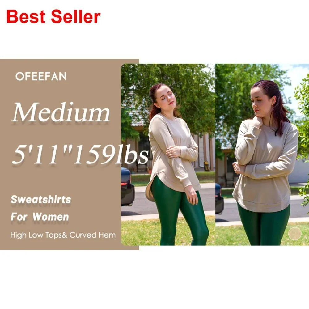 Women's Crewneck Sweatshirt Long Sleeve Curved Hem High Low Tunic Top